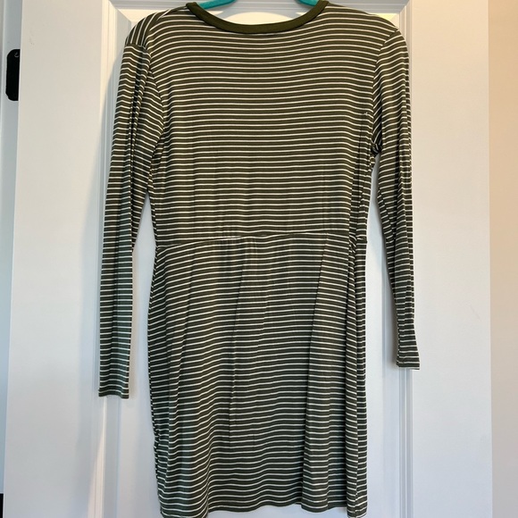 Alya Olive Green & White Long Sleeve Striped Mini Dress with Knot, Size XS - Picture 4 of 5